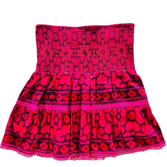 Bell Mandy Mini Skirt Size Large Purple Silk Cotton Smocked Pink Smocked Stretch - Picture 7 of 8